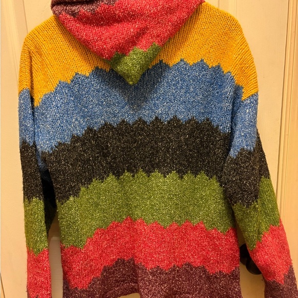 Orval Handmade 50% Wool Colorful Striped Women's Hooded Sweater Jacket EUC Sz L - Picture 9 of 13